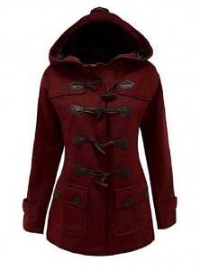 Women's Vintage Coat,Solid Hooded Long Sleeve Winter Red / Black / Gray Cotton Thick