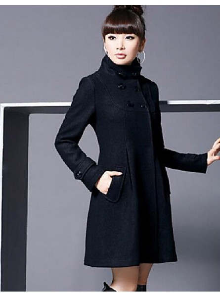 Women's Plus Size Street chic Coat,Solid Hooded Long Sleeve Winter Red / Black / Gray / Green Polyester Thick