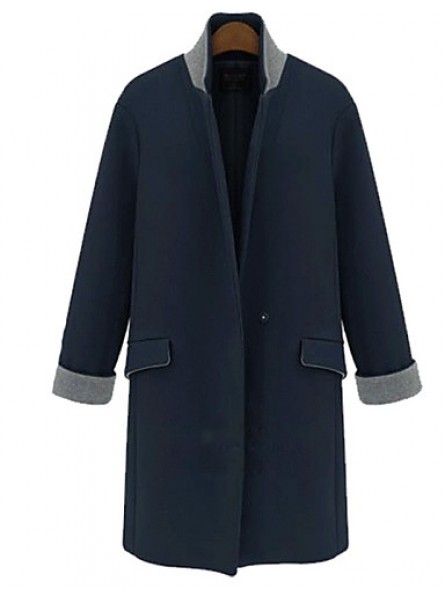 Women's Casual/Daily Simple Coat,Solid Stand Long Sleeve Winter Blue / Yellow Others Thick