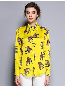 Women's Work Vintage Spring ShirtAnimal Print Shirt Collar Long Sleeve Red /