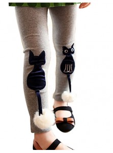 Girls Fashion Han Edition  Thicken  Pure Color Cotton Leggings Cartoon Design  