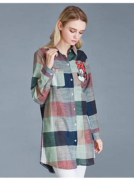 Women's Plus Size / Casual/Daily Street chic Spring / Fall Shirt,Print Shirt Collar Long SleeveCotton Medium