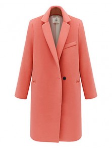Women's Work / Casual/Daily Street chic Coat,Solid Notch Lapel Long Sleeve Winter Pink / Black Wool / Acrylic / Polyester Medium