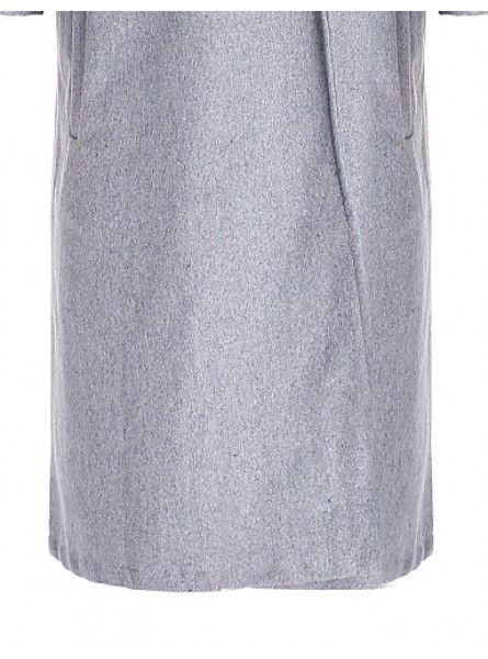 Women's Coat,Solid Shirt Collar Long Sleeve Winter Gray Wool Opaque
