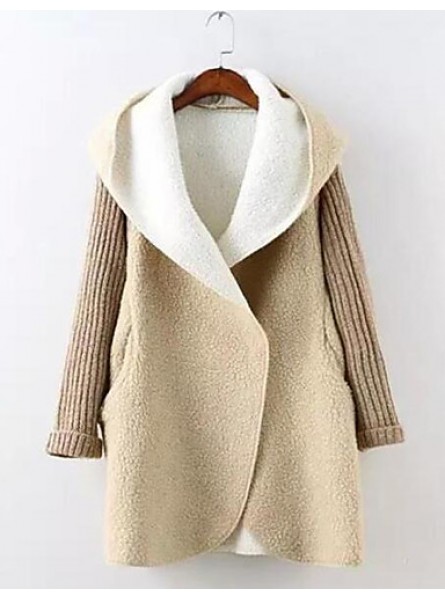 Women's Plus Size Street chic Coat,Solid Hooded Long Sleeve Winter White / Gray / Multi-color Cotton Thick